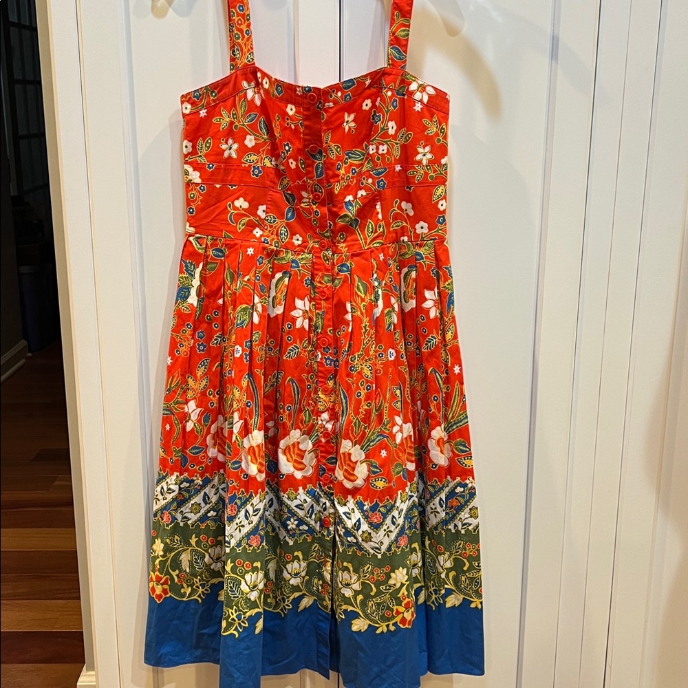 Tory Burch Orange Floral Pleated Fernanda Dress Clemson Syracuse - Picture 2 of 7